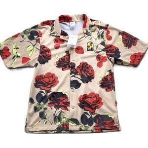 Nike Floral Dress Shirt - Red and Beige size S